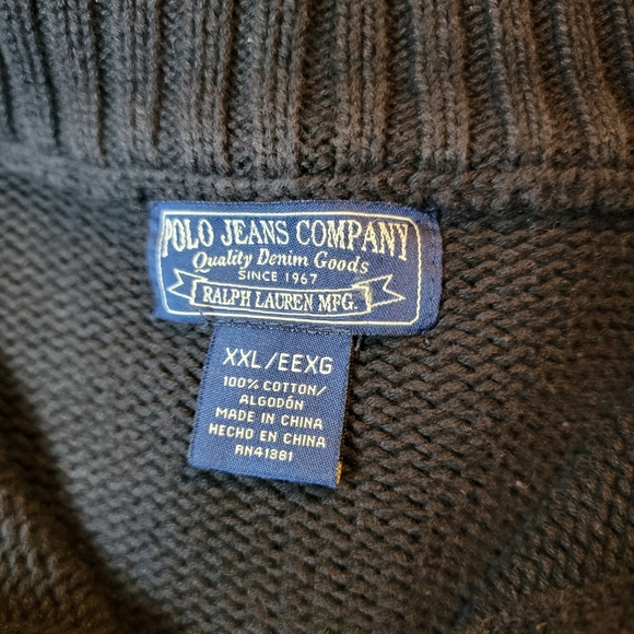 Polo Jeans Company Mens Ralph Lauren Sz XXL Dark Blue Quarter Zip Sweater Y2K - Picture 7 of 9